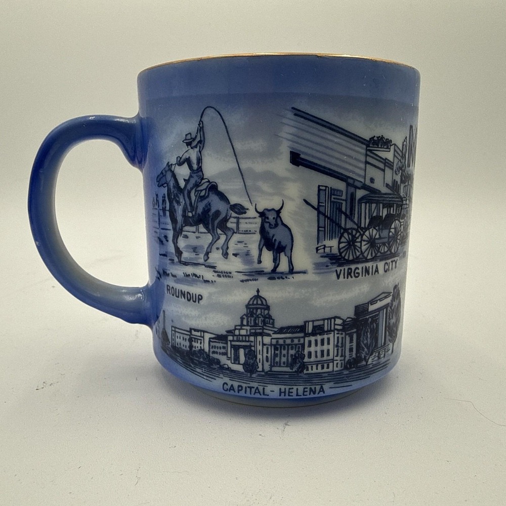 Vintage Montana Glacier Park Blue Souvenir Coffee Mug Japan IAAC Scenic Cup